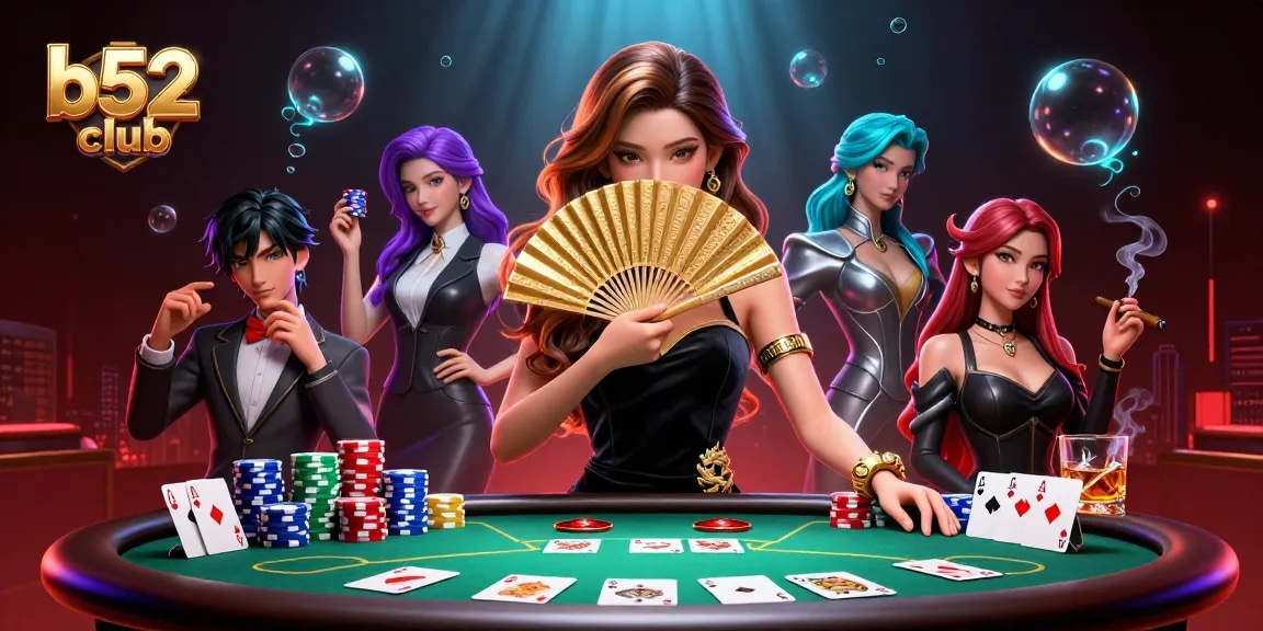 Join the exciting b52 club at a vibrant poker scene, showcasing thrilling gaming elements.