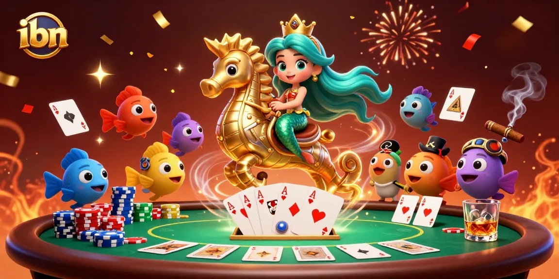Experience thrilling poker action with ibn featuring a mermaid princess and vibrant casino elements.