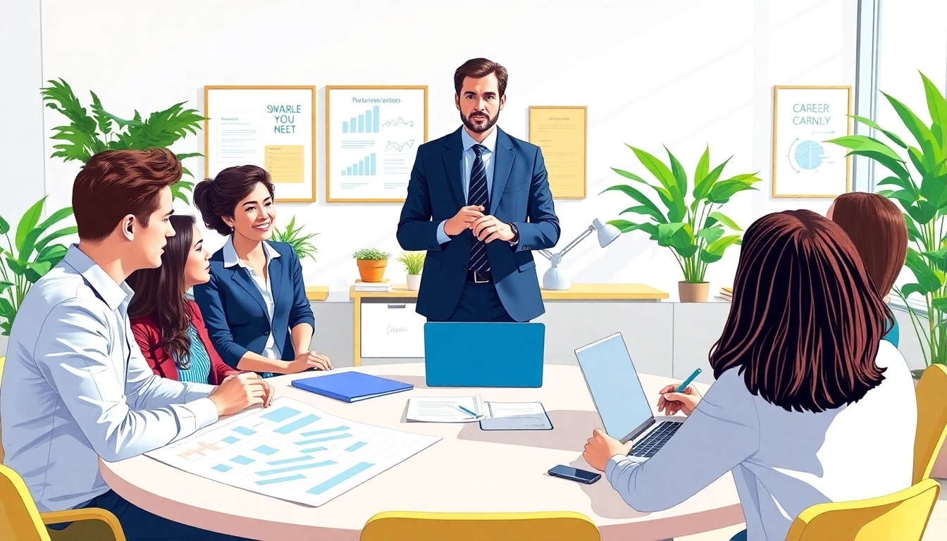 Engaging illustration of a career workshop focusing on finding the Ideal career.