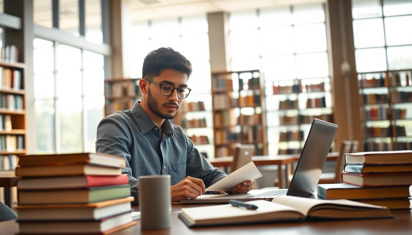 Pay someone to take gre for me with a focused student studying at a bright, modern library.