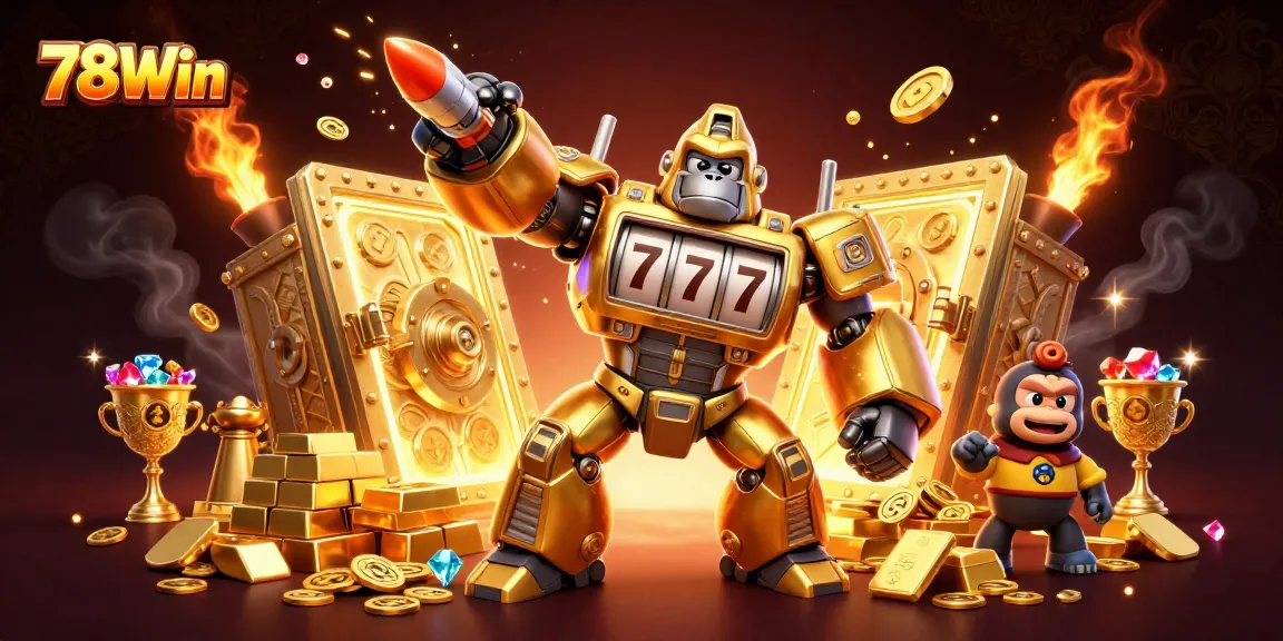 Experience the thrill of winning with 78Win's explosive gaming adventure featuring a golden gorilla mech.