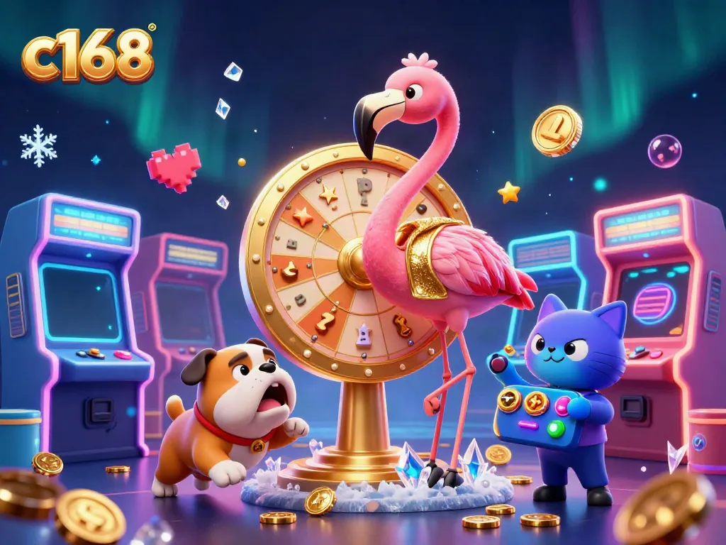 Spin to win with c168 as a flamingo host and bulldog contestant energize the casino scene.