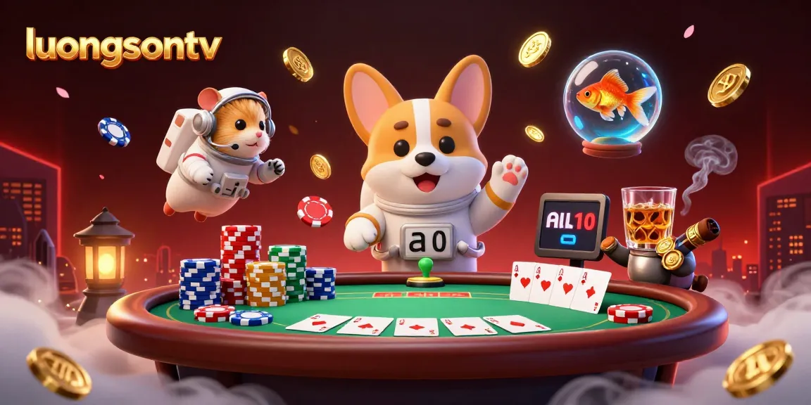 Engage with the dynamic universe of luongsontv, where a corgi astronaut navigates a vibrant casino amid floating poker elements.