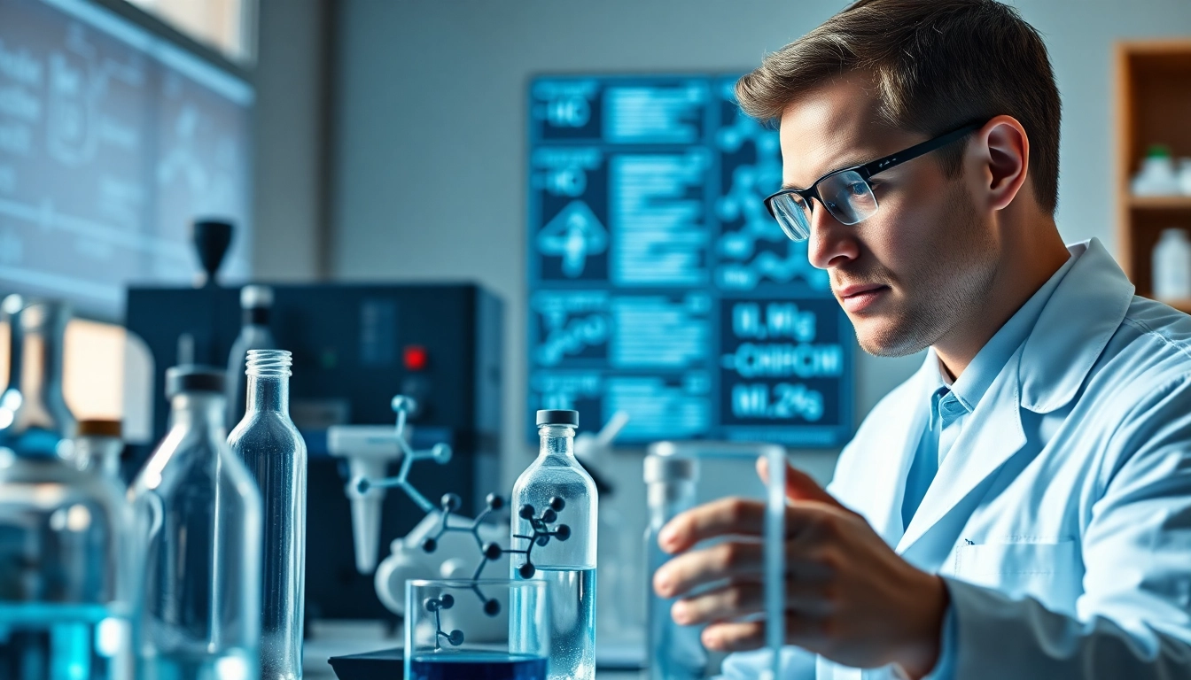 Visual representation of Retatrutide research in a biochemistry lab with advanced equipment.