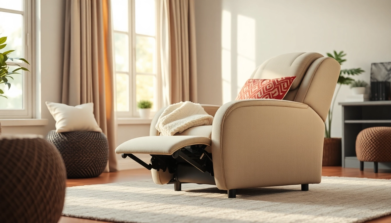 Experience comfort with a recliner chair with massage and heat, elegantly styled in a welcoming living space.