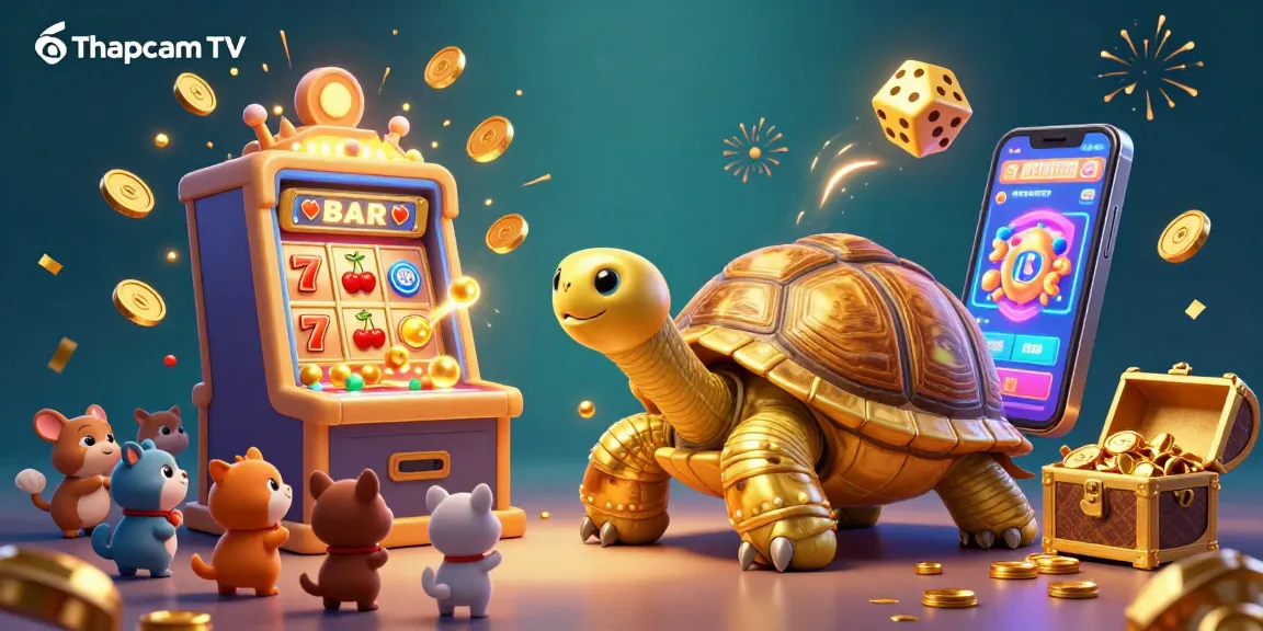 Engage with Thapcam TV's thrilling gaming journey, showcasing a vibrant slot machine and winning elements.