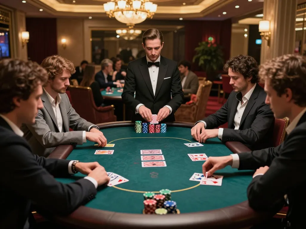 iwinclub poker players engaged in a strategic game surrounded by luxurious casino ambiance