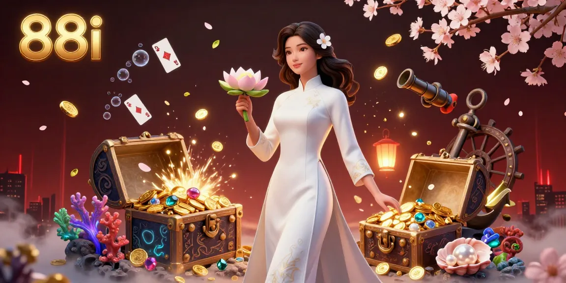 Engage in thrilling adventures at 88i with a mesmerizing casino scene featuring gold coins and blooming cherry blossoms.