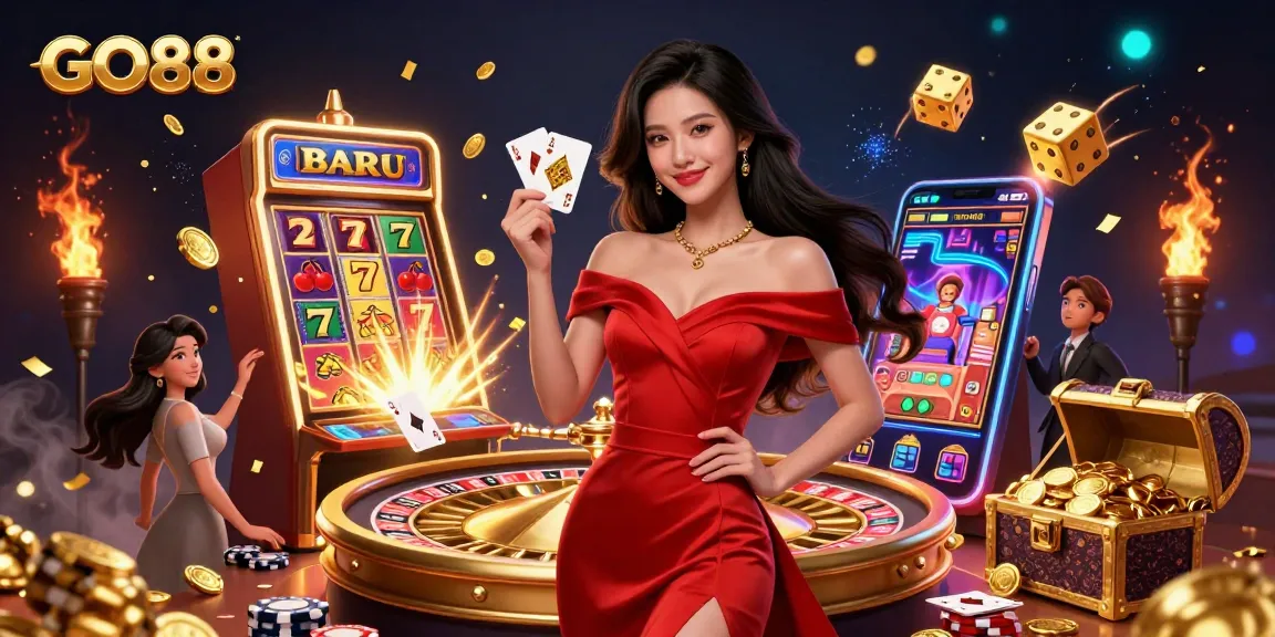 Experience the excitement of winning big at GO88 with a stunning image of a confident player surrounded by casino elements.