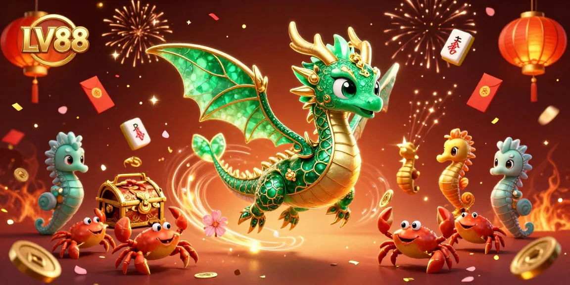 Engage with LV88's vibrant 3D illustration showcasing exciting casino elements and festive atmosphere.