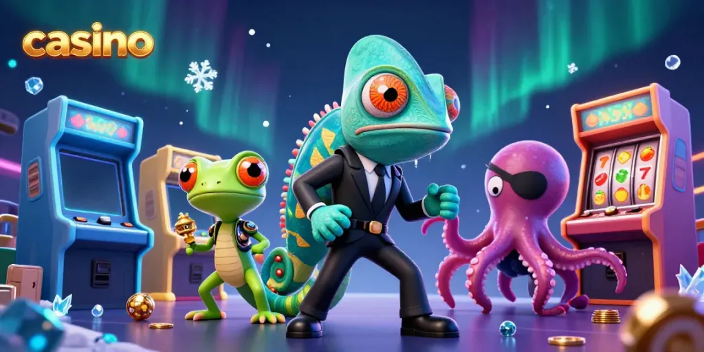 Experience thrilling casino gaming with a secret agent chameleon, tech gecko, and villainous octopus.