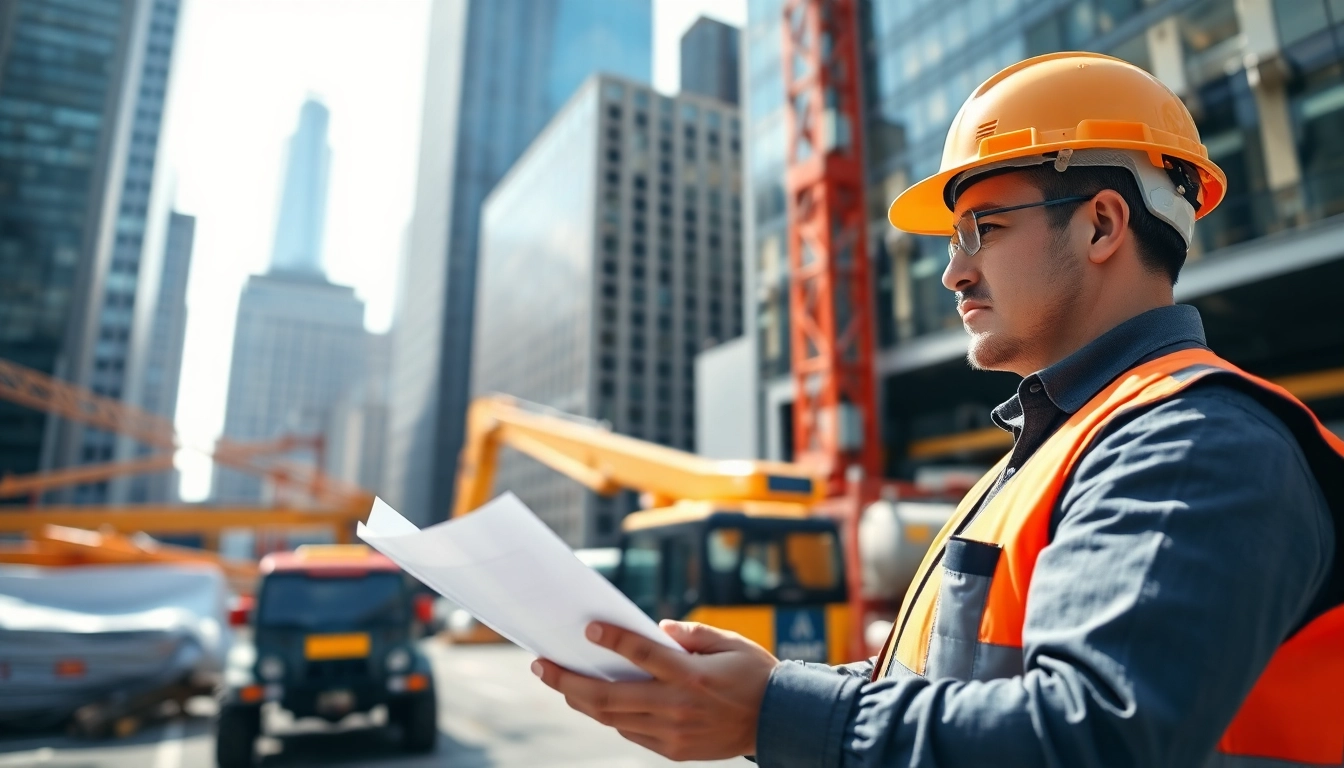 New York City General Contractor inspecting blueprints at a construction site in NYC.