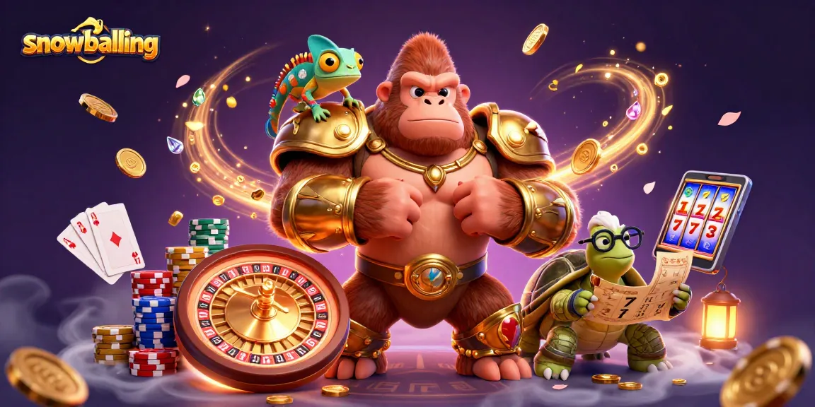 Engage in snowballing action with our 3D gorilla king and vibrant casino themes in this visual masterpiece.