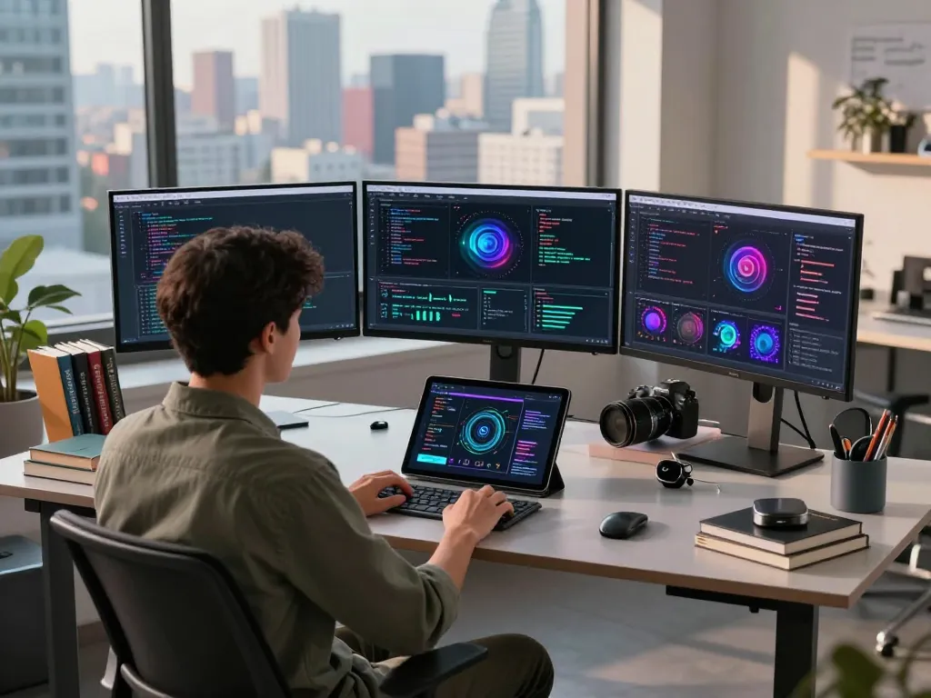 Experience the innovative world of spicy AI technology in a futuristic workspace.