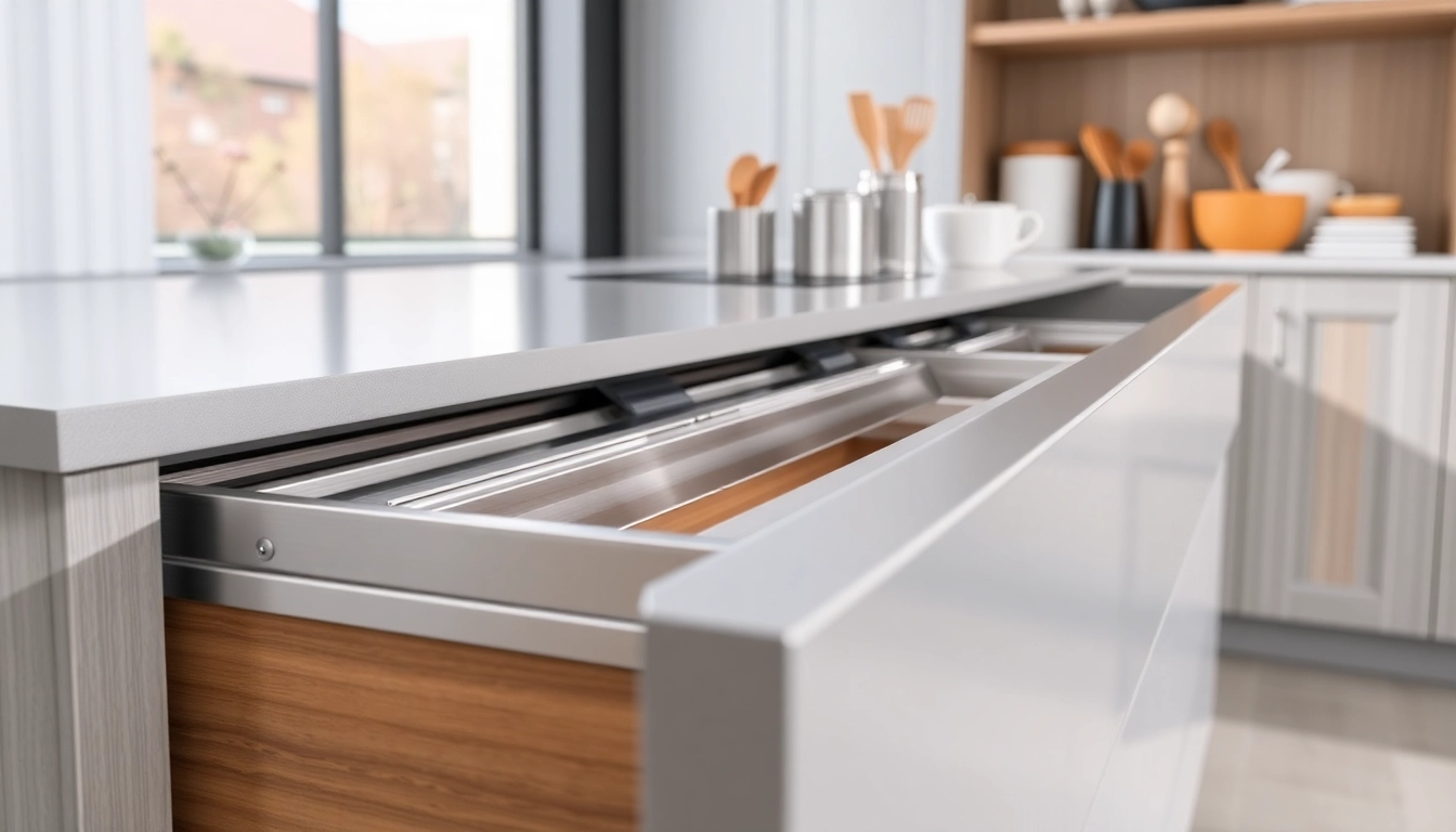 Showcase of Metal Drawer System with smooth slides in a modern kitchen, enhancing functionality.