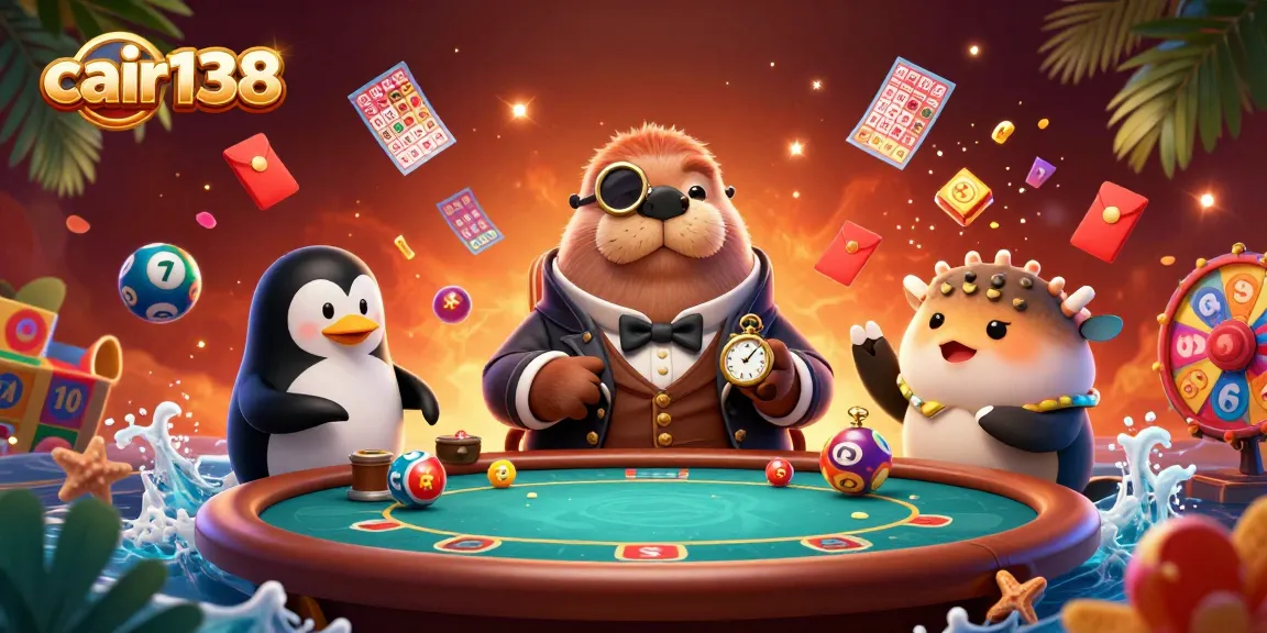 Players enjoy exciting lottery action at cair138's vibrant bingo table with a cartoon walrus