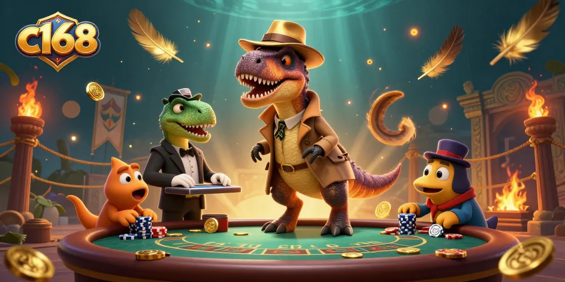 Experience high-stakes action with c168 as a velociraptor card counter engages in blackjack in a vibrant casino environment.