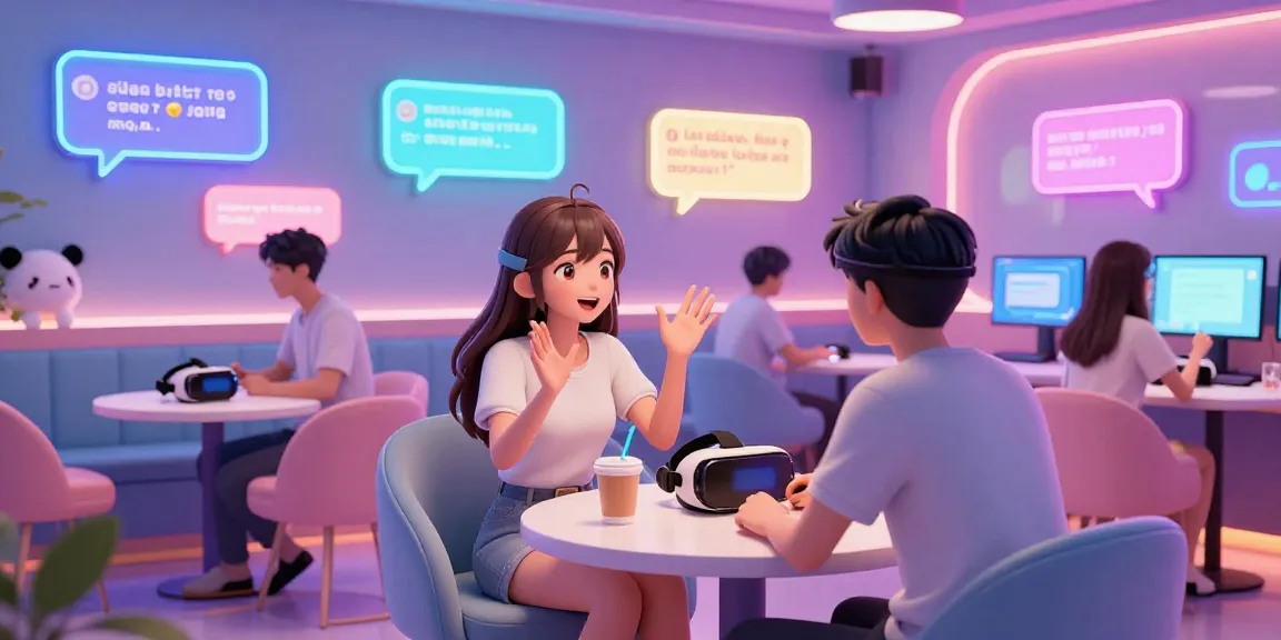 AI chat hentai scene featuring vibrant anime character interactions in a digital lounge.