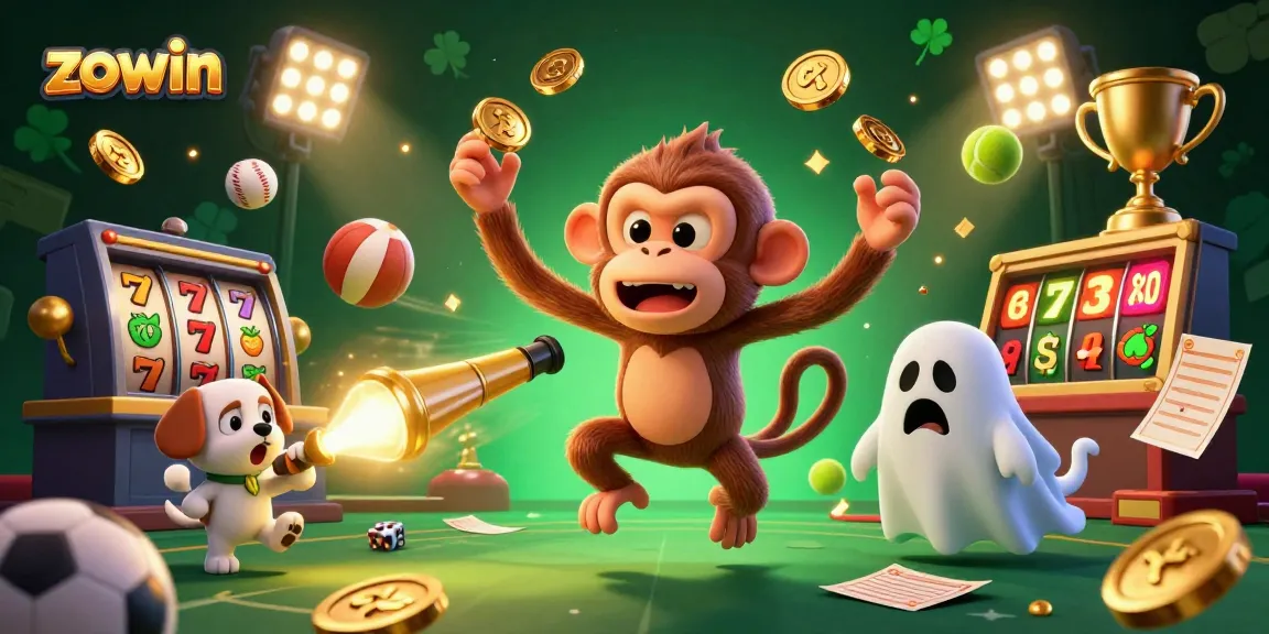 Zowin captures unique casino magic as a mischievous monkey juggles golden coins amidst thrilling slot action.