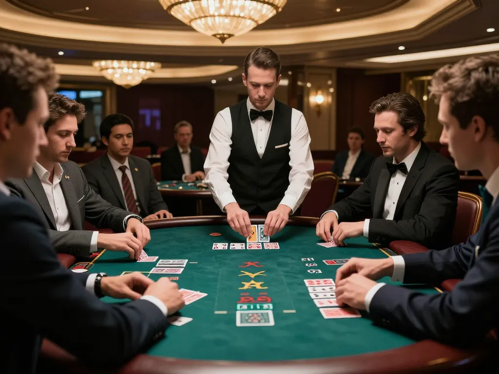 Engaged players at the uu88 trang chủ blackjack table strategizing their next moves in a luxurious casino environment