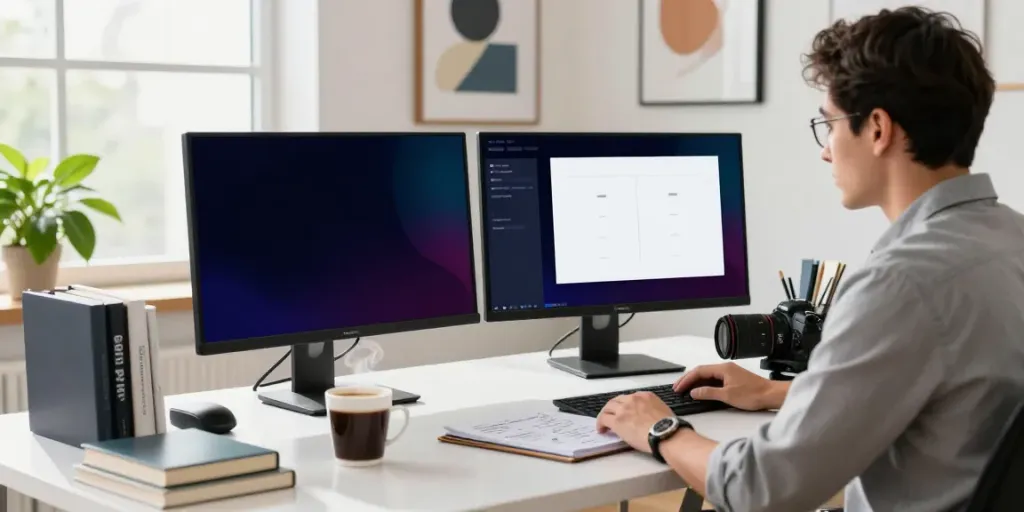 SEO specialist analyzing instant indexing strategies in a modern office.