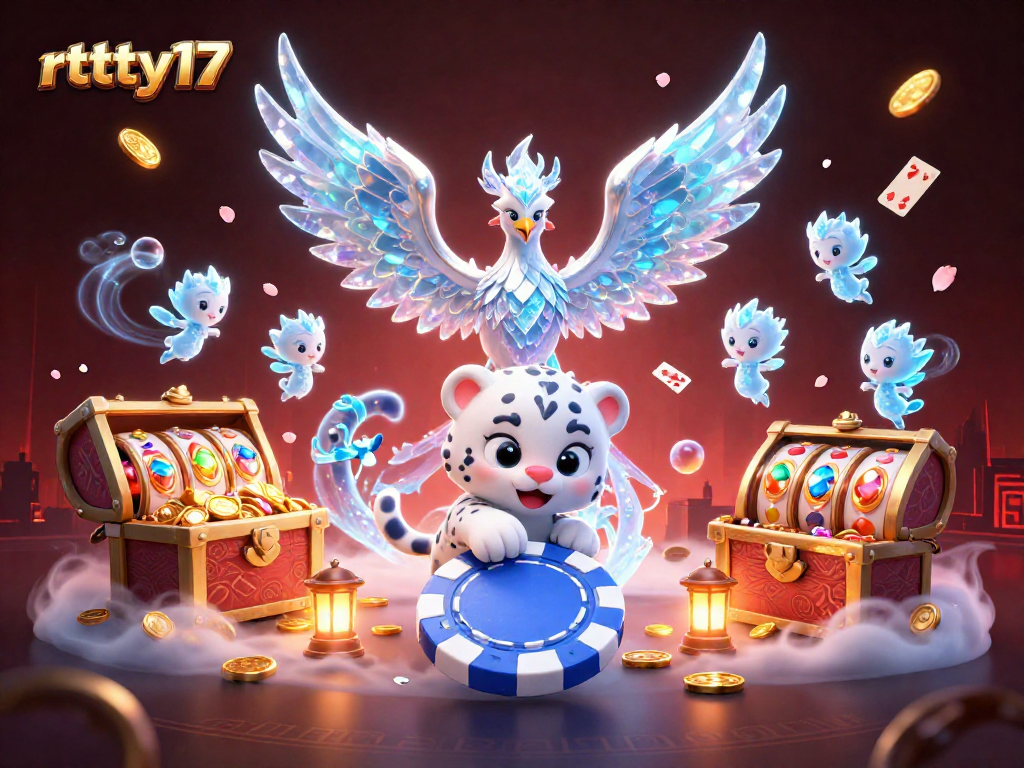 Experience the thrill of rttty17 with a vibrant ice phoenix and casino elements in this stunning 3D illustration.