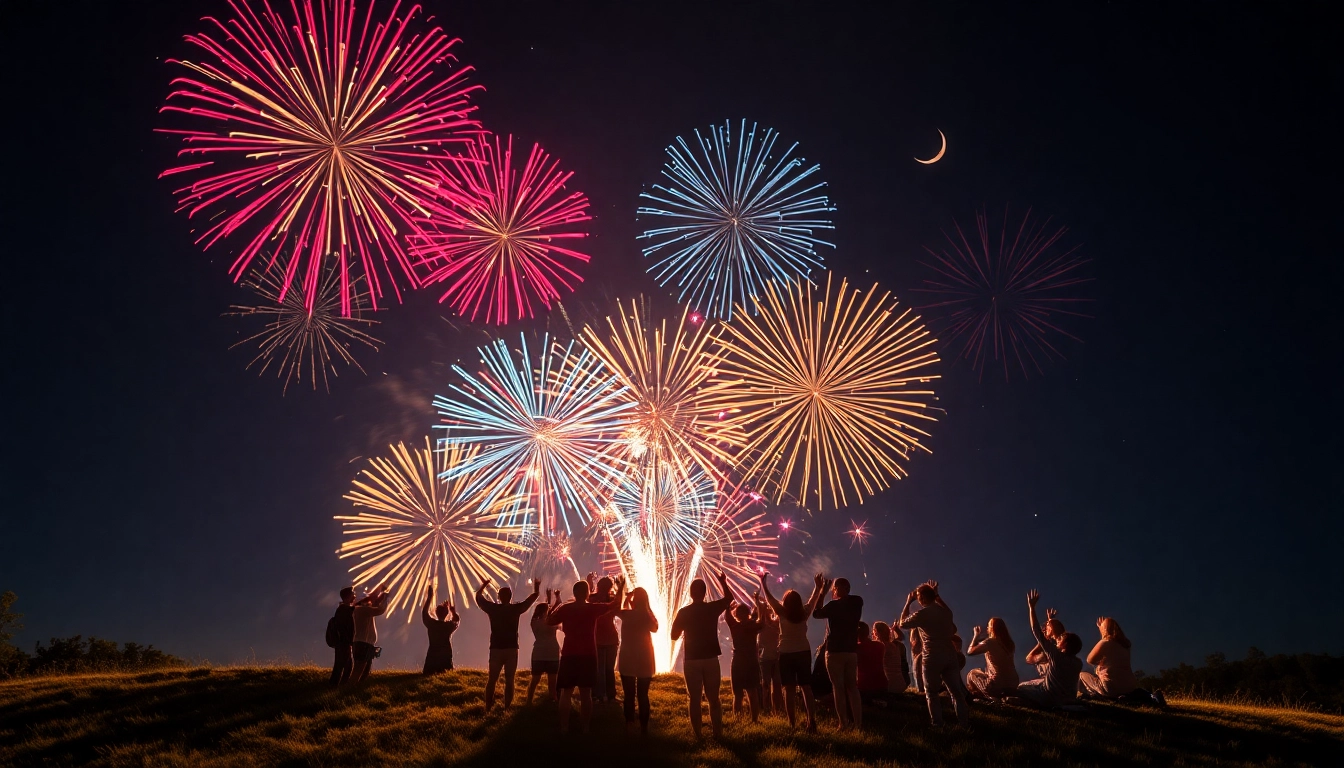 Enjoying a spectacular cheap fireworks near me display in the night sky with vibrant colors.