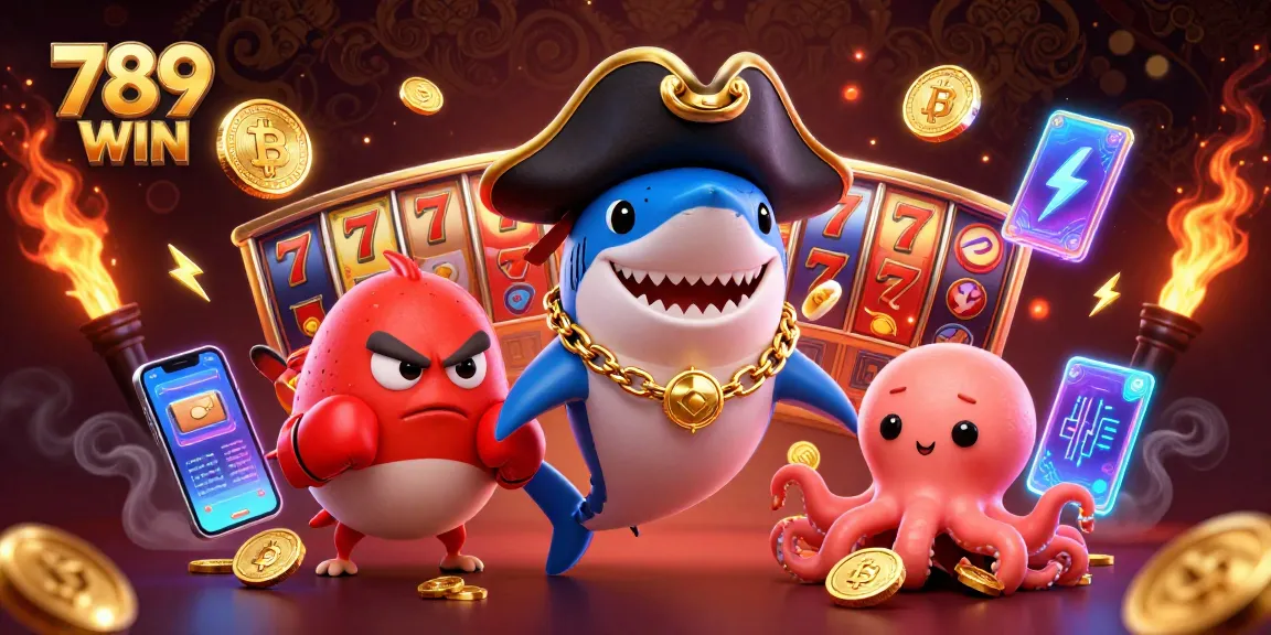 Join the excitement with 789 WIN, featuring a dynamic casino adventure with playful characters and slot game elements.