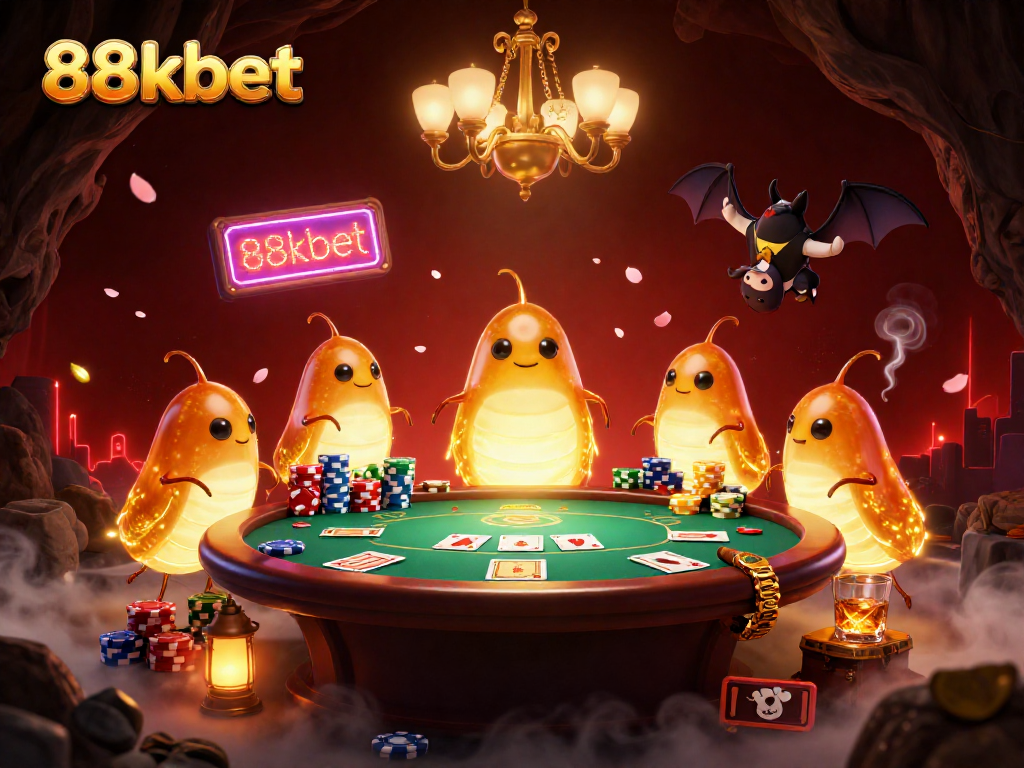 Engage in thrilling gameplay at 88kbet with dynamic poker action and vibrant casino illustration.