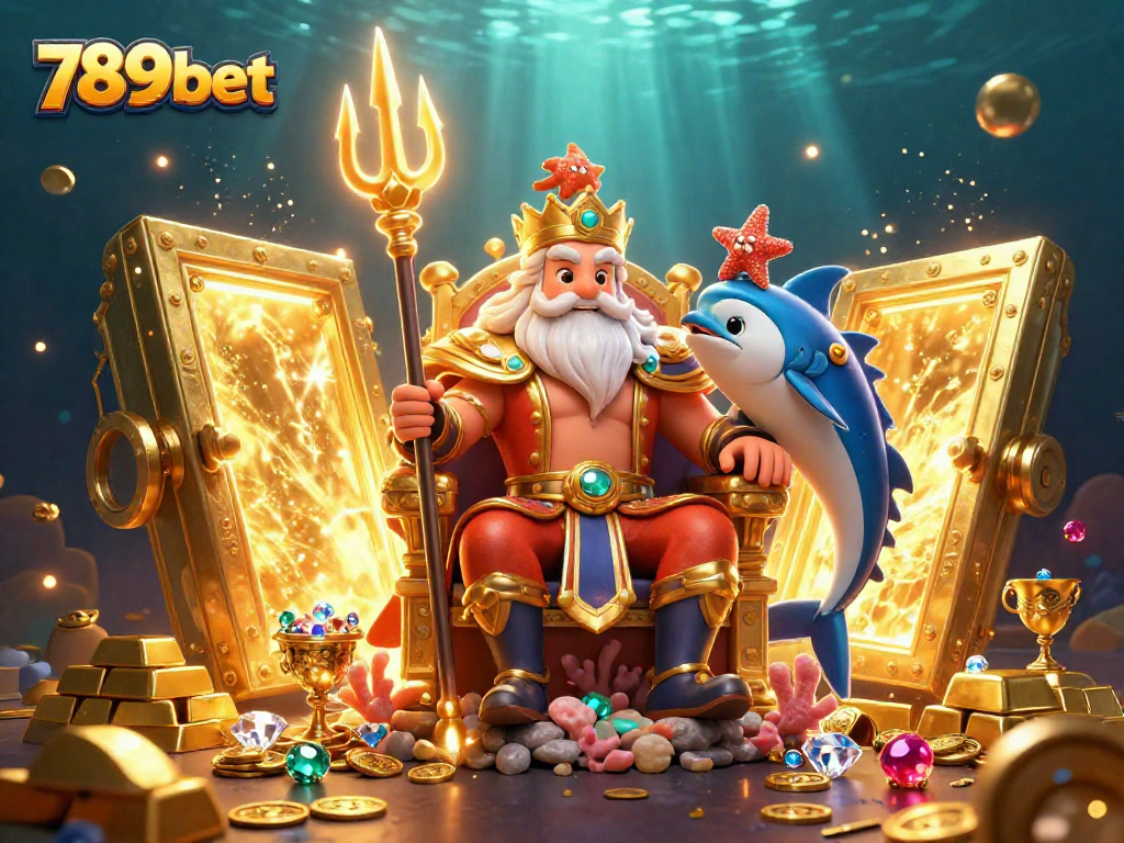 Engage with 789bet in a lively underwater casino scene featuring treasures and characters.