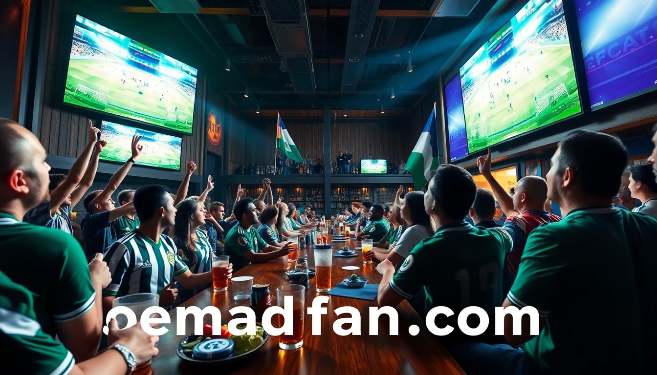 Exciting view of fans in a sports bar enjoying live soccer at joemadfan.com.