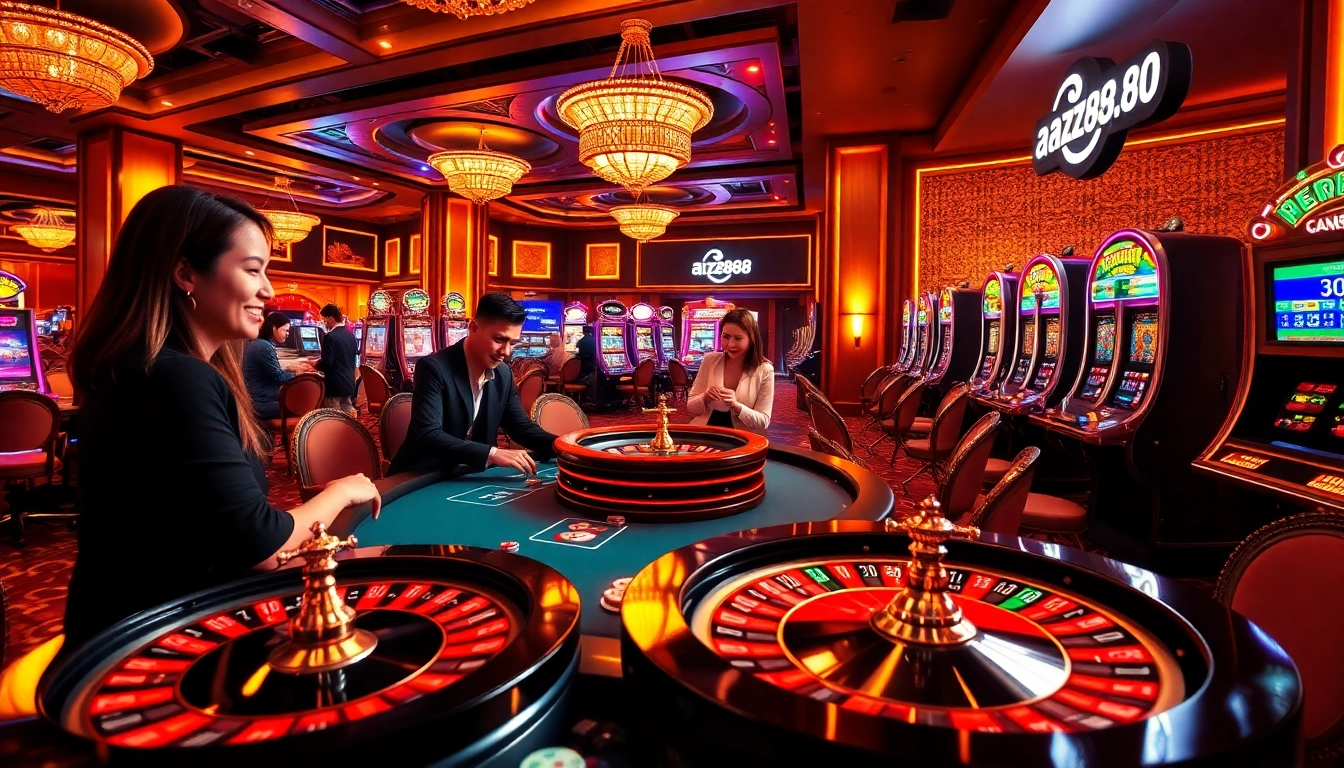 Players celebrating at the az888 casino, showcasing thrilling games and excitement.
