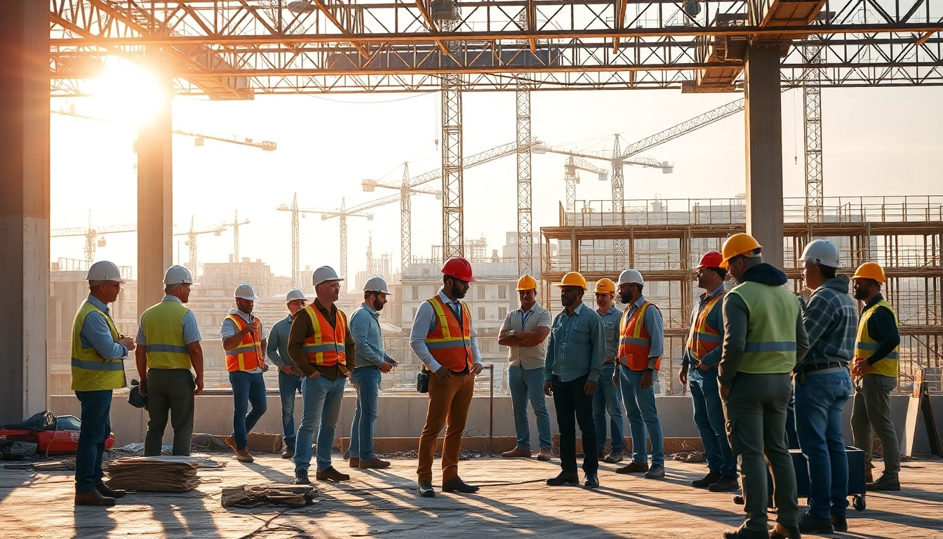 New York Commercial General Contractor team collaborating on a busy construction site.