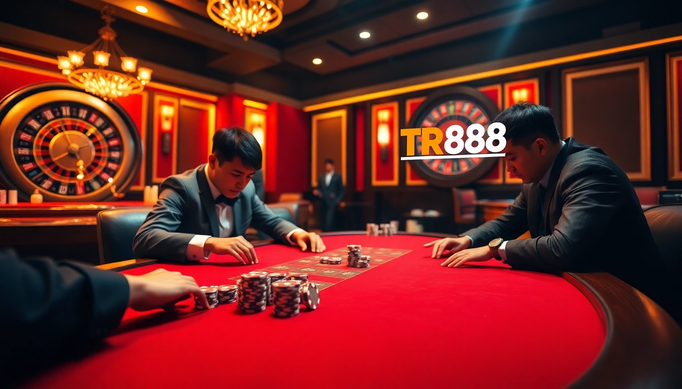 Engage in the excitement of gambling with TR88 link on a high-stakes poker table.