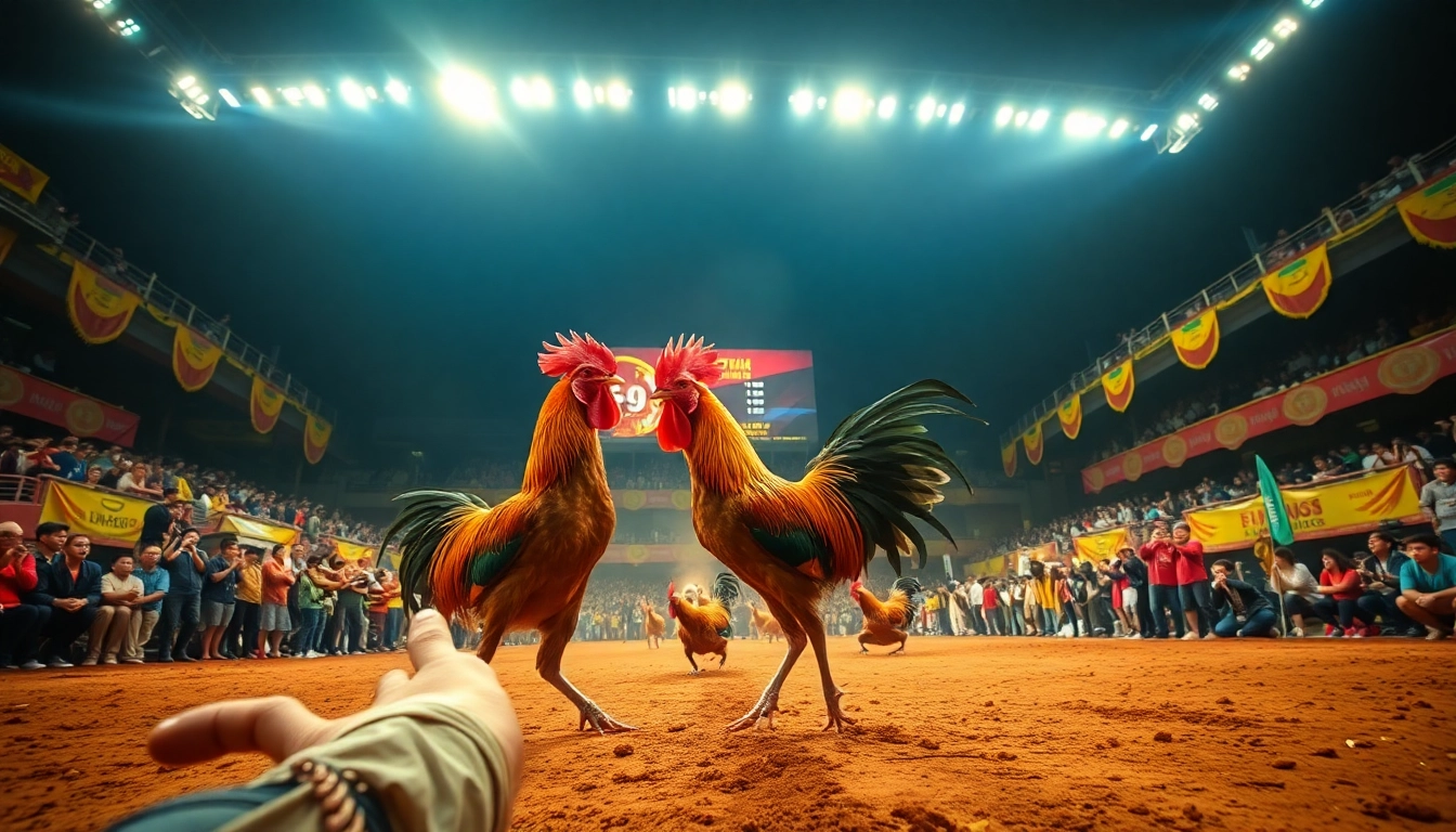 Exciting live rooster fighting event showcasing sv368win.live's thrilling atmosphere and vibrant crowd.