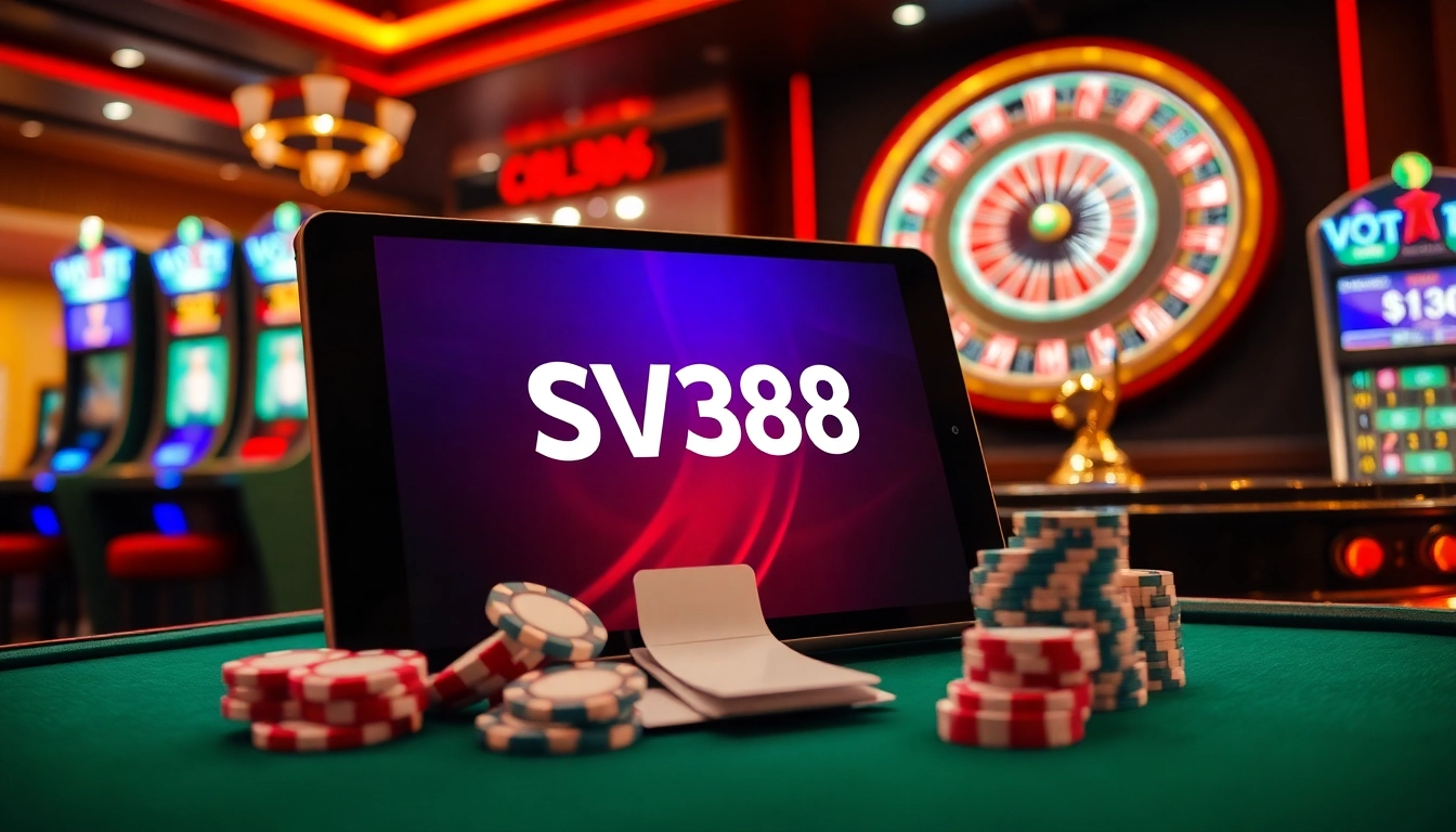 Exciting SV388 online gambling scene with vibrant betting interface and casino elements.