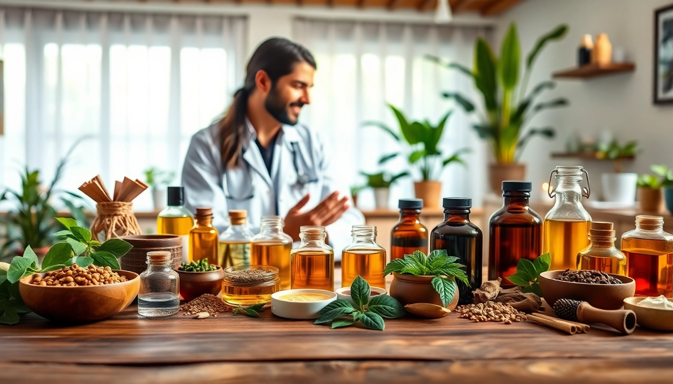 Enhance your wellness journey with Ayurveda Consultation in a serene natural setting with herbal elements.