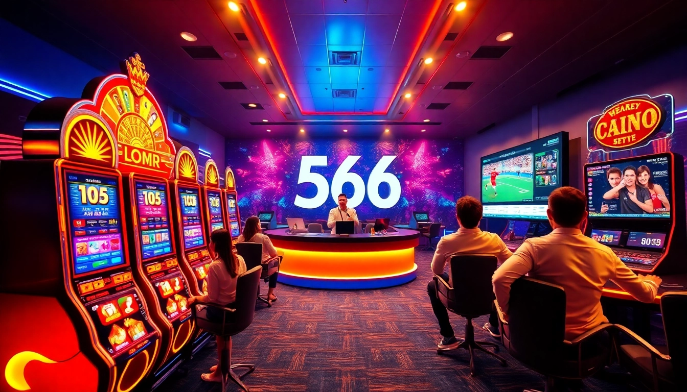 Experience the thrill of 566's online gaming platform with vibrant casino scenes and live betting excitement.