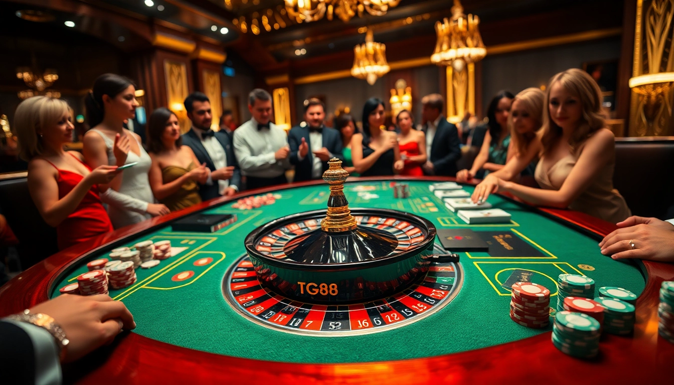 Experience thrilling gameplay at the TG88 casino with vibrant tables and exciting roulette action.