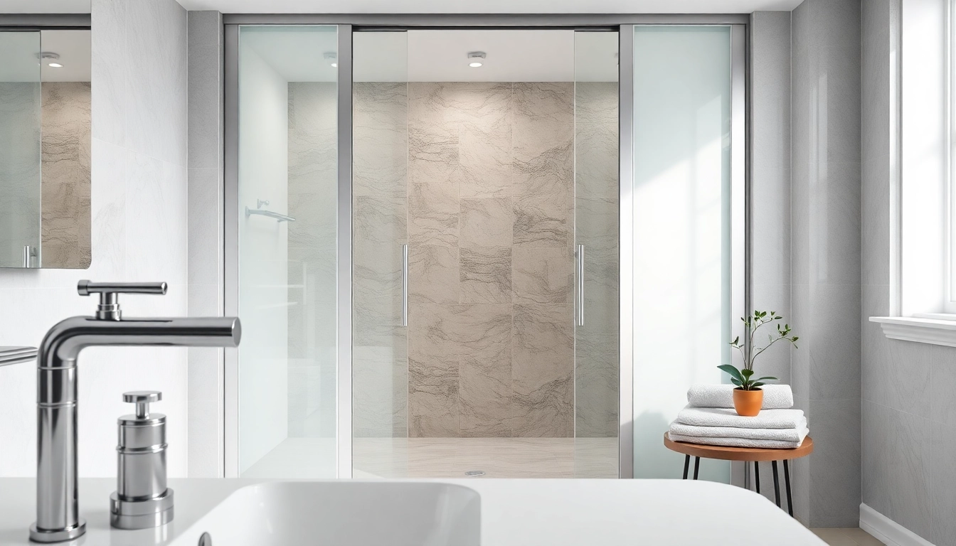 Showcase of innovative shower doors sliding open in a modern bathroom setting