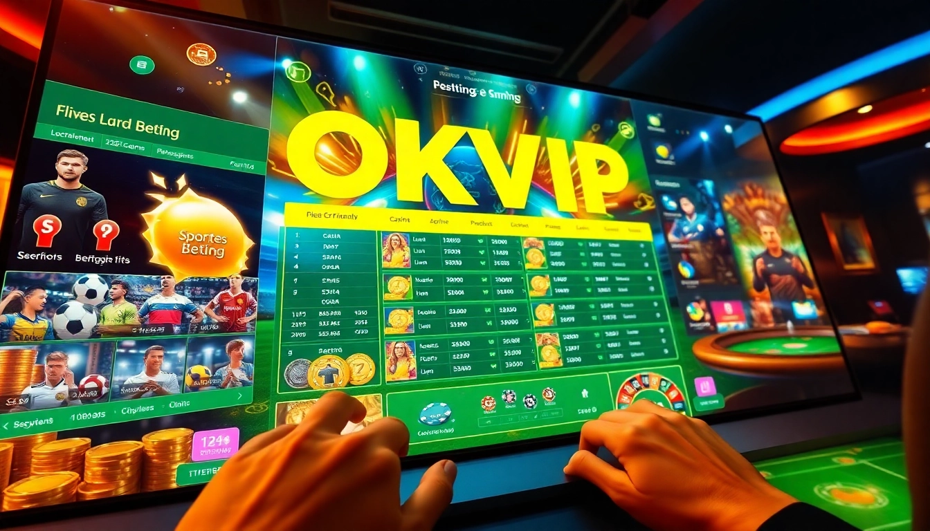 Experience the thrill of betting with OKVIPwin.live's dynamic interface featuring casino games and sports betting.