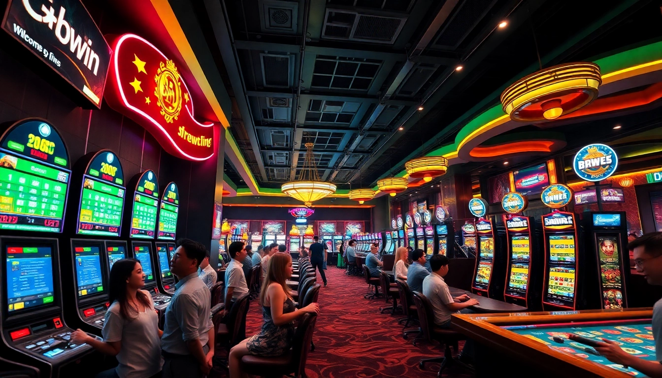 A lively casino scene capturing players at 98winwin.live enjoying various games, showcasing excitement and engagement in 2025.