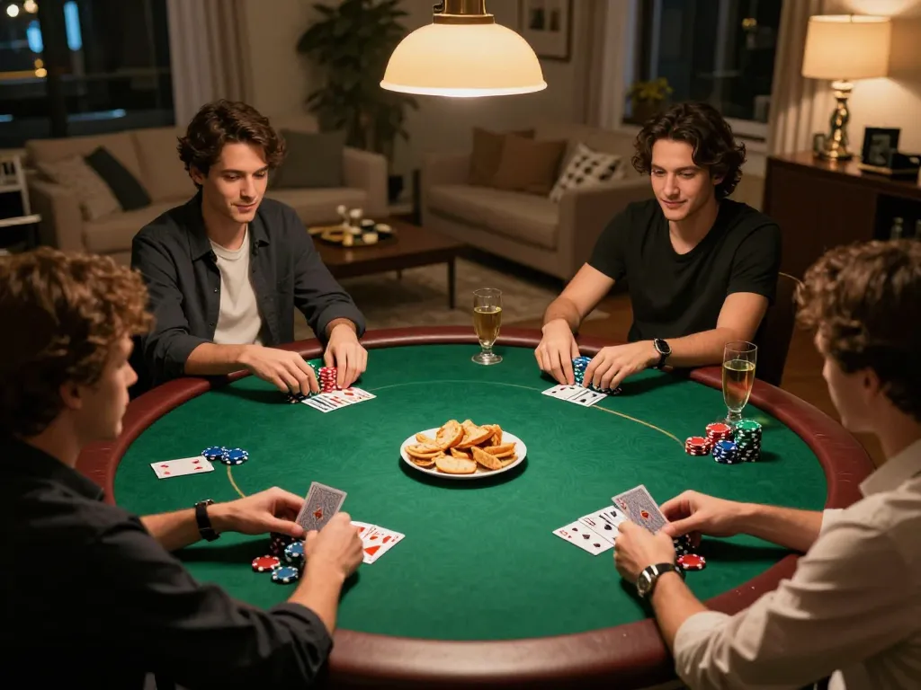 Engaged players enjoying a strategic poker game at home, highlighting c168 com gaming atmosphere.