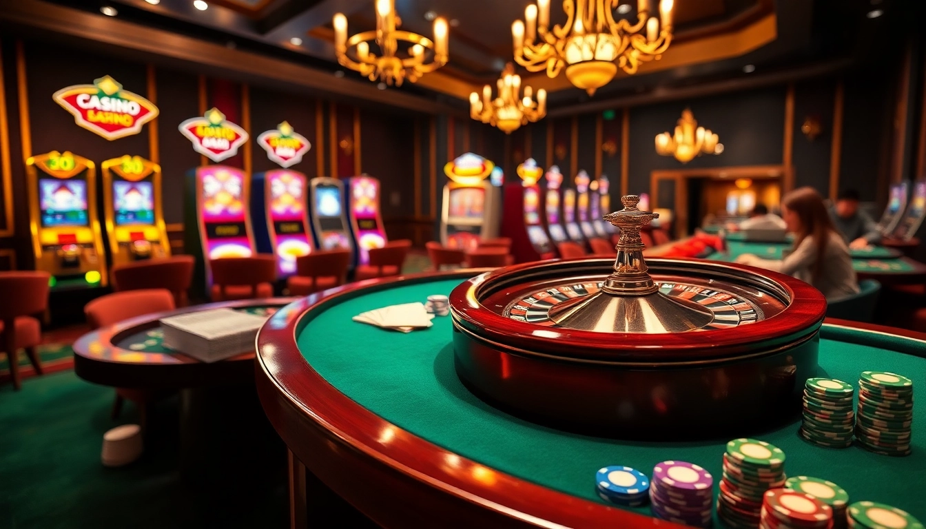 Excited players betting at qq888.co.com in a luxurious casino environment with poker tables and a roulette wheel.
