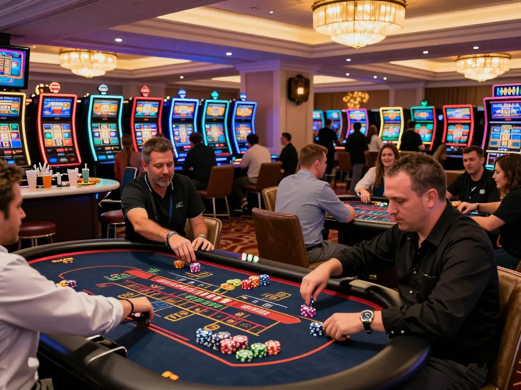 Exciting casino scene showcasing zx 88 bet with players engaged in various games and vibrant atmosphere.