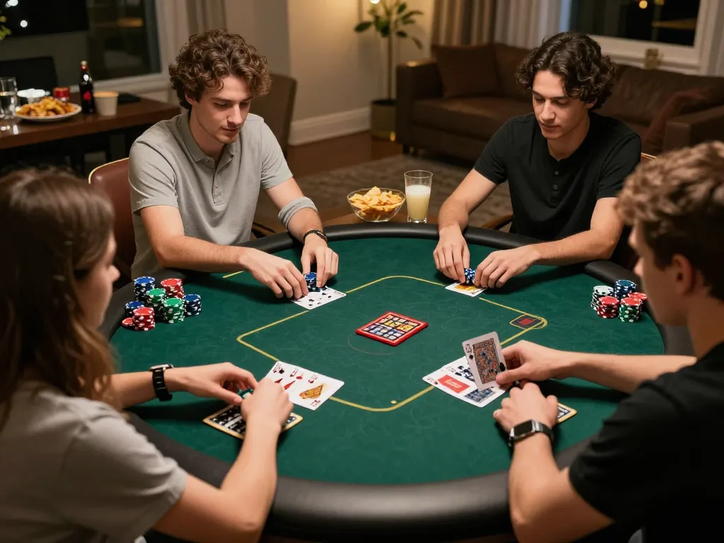 3Win players strategizing during a friendly poker game at home