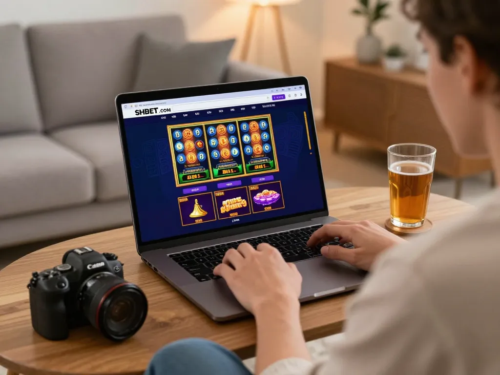 Engaging in online gaming on SHBET .COM with colorful slots and strategic options.