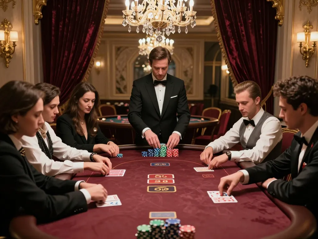 Intense poker game in a luxurious casino featuring nhà cái uy tín Sunwin.