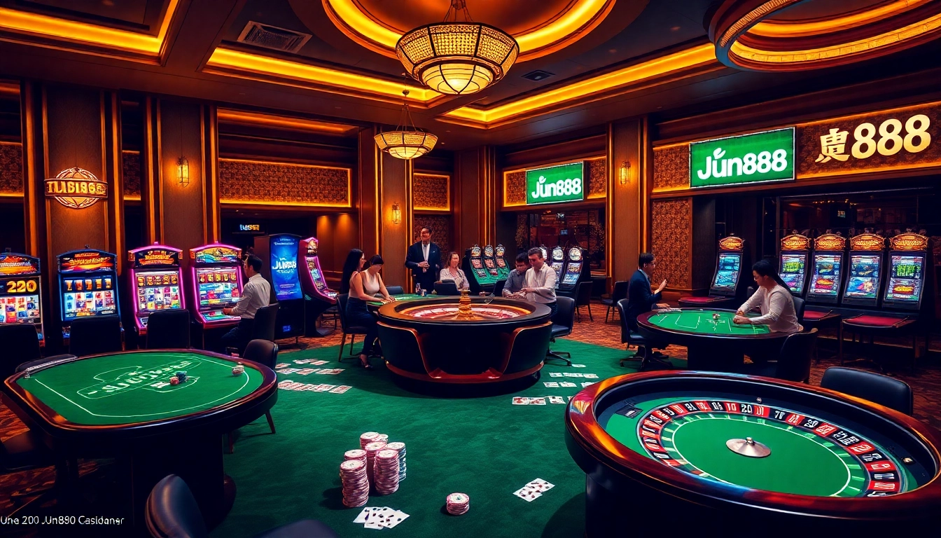 Experience the thrill of betting at Jun888 with vibrant casino tables and engaging gameplay.