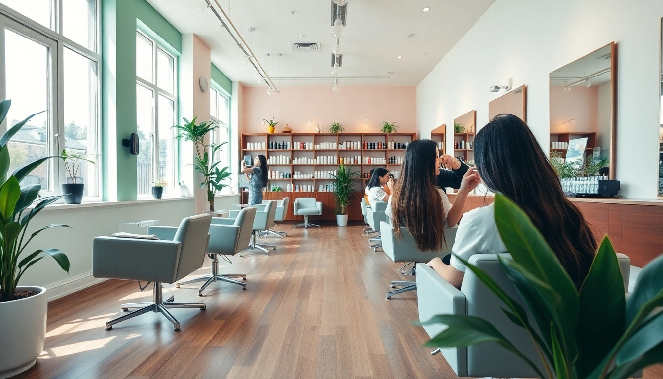 Best hair salons near me featuring a stylish salon interior with professional stylists at work.